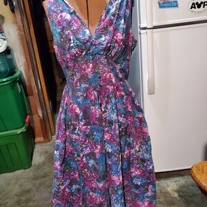 Trashy Diva Cool Watercolors Floral V-Neck Dress